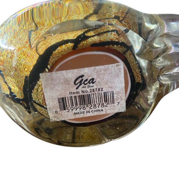 RARE 8” GCA Art Glass Murano Style Dog Puppy Sculpture Layered Gold & Black - Picture 10 of 16